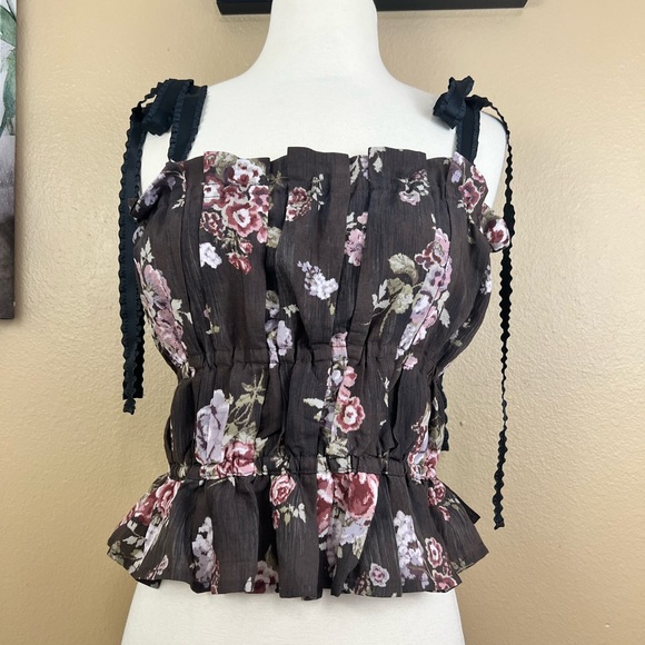 Like New Brock Collection x H&M Floral Ribbon Straps Corset Tank Top 🤎 - Picture 8 of 10